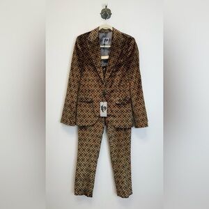 Twisted Tailor Varane Skinny Velvet Suit Brown Geo Logo Print NWT Men's 38R 32S